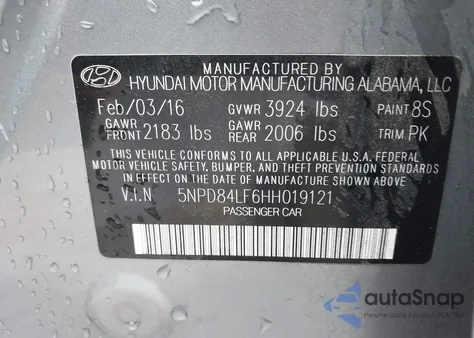 2017 Hyundai Elantra Se z USA, uszkodzony, nr VIN 5NPD84LF6HH019121